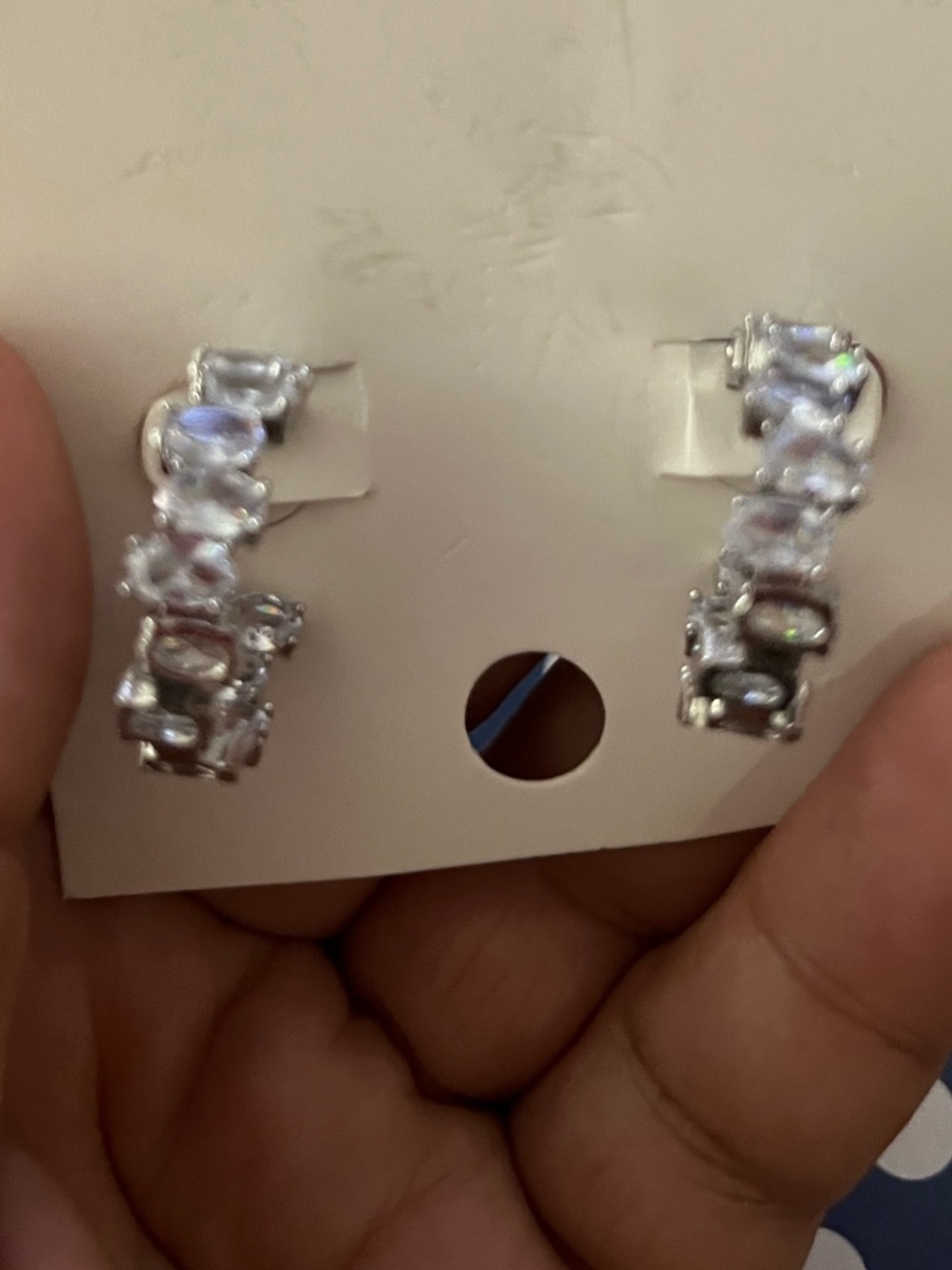 NWT Silver Blue Crystal inside Out Hoop pierced Earrings -